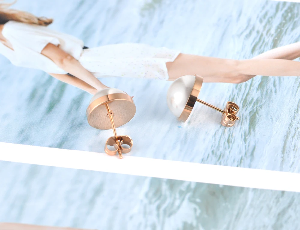 Женские серьги-гвоздики с искусственным жемчугом из нержавеющей стали |