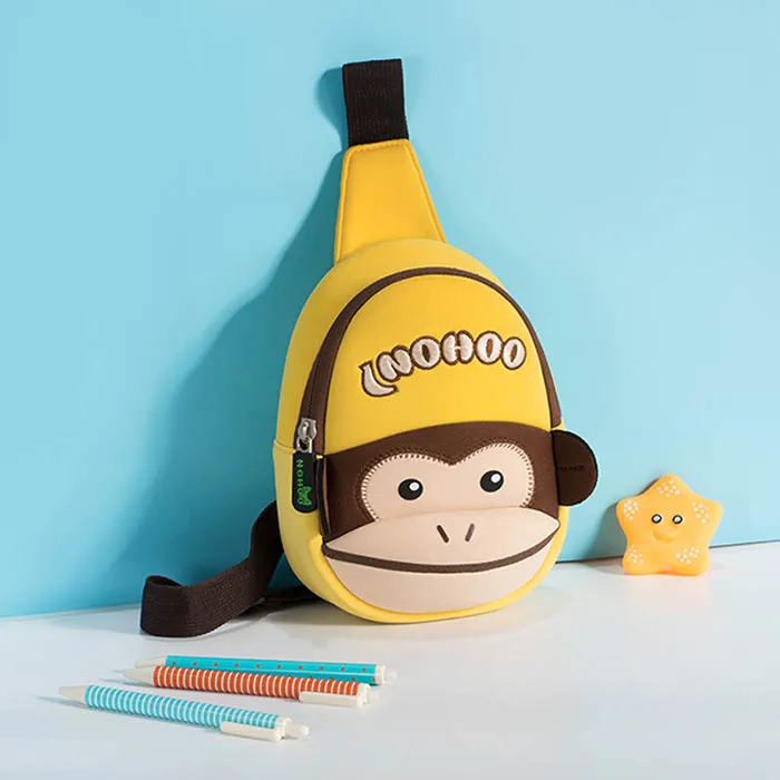 Yellow NOHOO/сумка через плечо для малышей, детские сумки с объемной обезьянкой на груди для девочек и мальчиков, водонепроницаемые детские сумки с рисунком, Маленькая женская сумка-мессенджер - Цвет: Yellow
