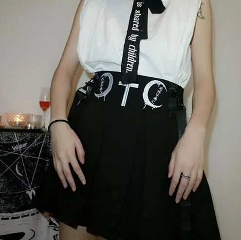 Новинка модная черная юбка готическая Женская плиссированная в стиле панк