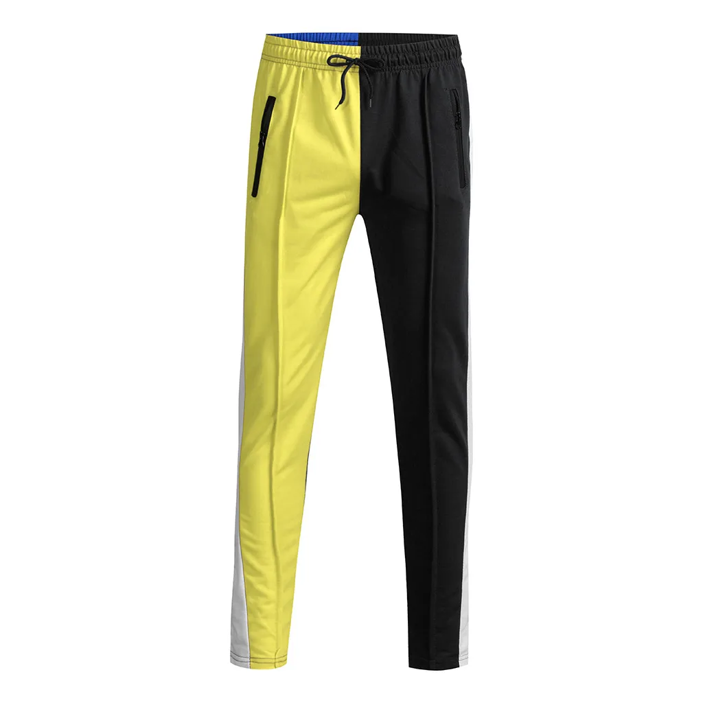 

2019 New Fashion men's casual elastic bandwidth loose stitching color sports pants trousers jogging pants nine pants 3.22