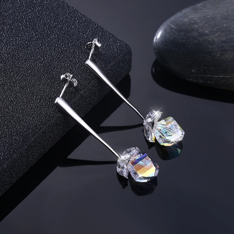 Серьги с кристаллами от Swarovski циркониевые серьги висячие из стерлингового