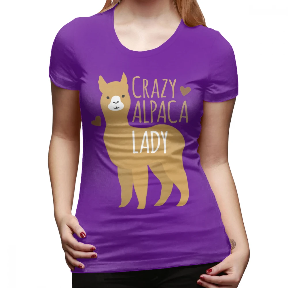 Футболка с изображением козы Crazy Alpaca Lady Футболка с рисунком, короткий рукав, женская футболка XL с круглым вырезом, простая уличная мода, серая женская футболка - Цвет: Фиолетовый