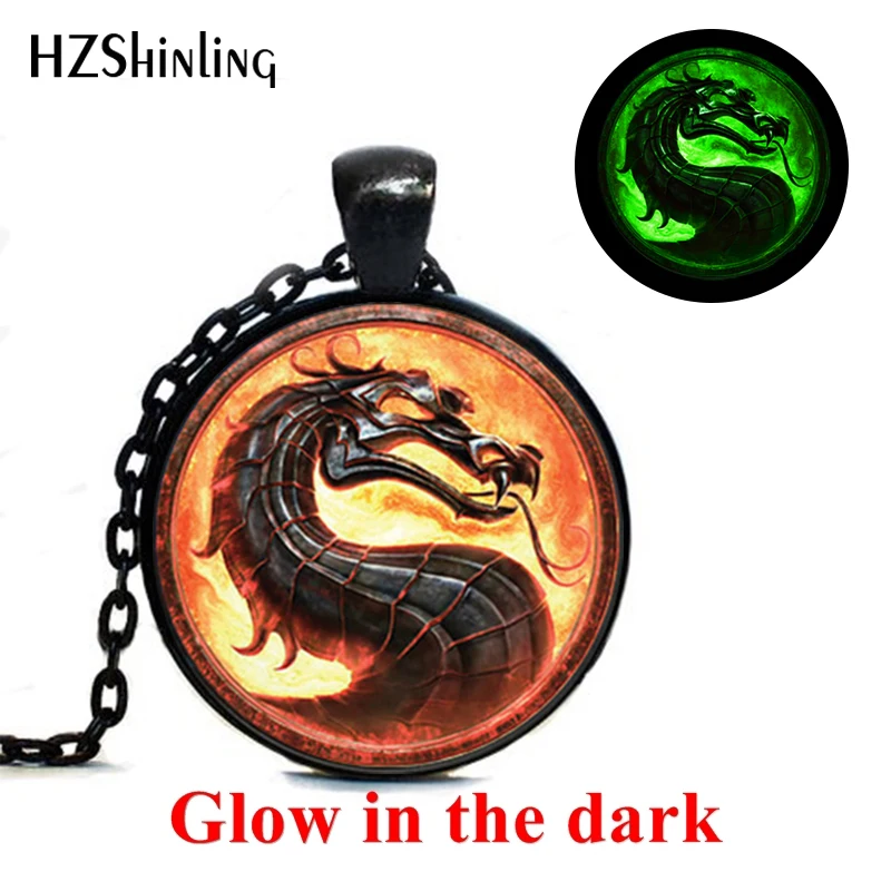 2019 New Fashion Dragon Necklaces Mortal Kombat Pendants Glass Dome Jewelry Glowing Necklace Pendant Glow in the Dark