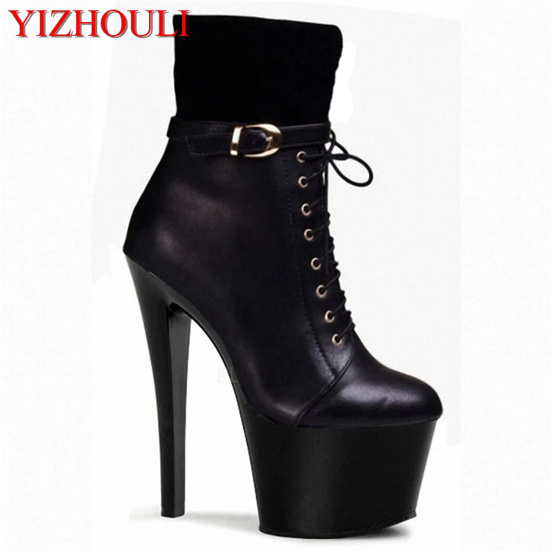 

Winter fashion women short boots belt buckle decorated 7 inches high heels women 17 cm short boots side zipper