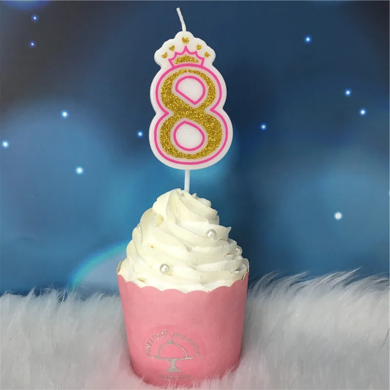 Candle-G-Pink8 Креативные золотые, розовые/синие свечи с короной и цифрами на день рождения 0-9 для детей, взрослых девочек и мальчиков, праздничные свечи для торта, украшения - Цвет: Candle-G-Pink8