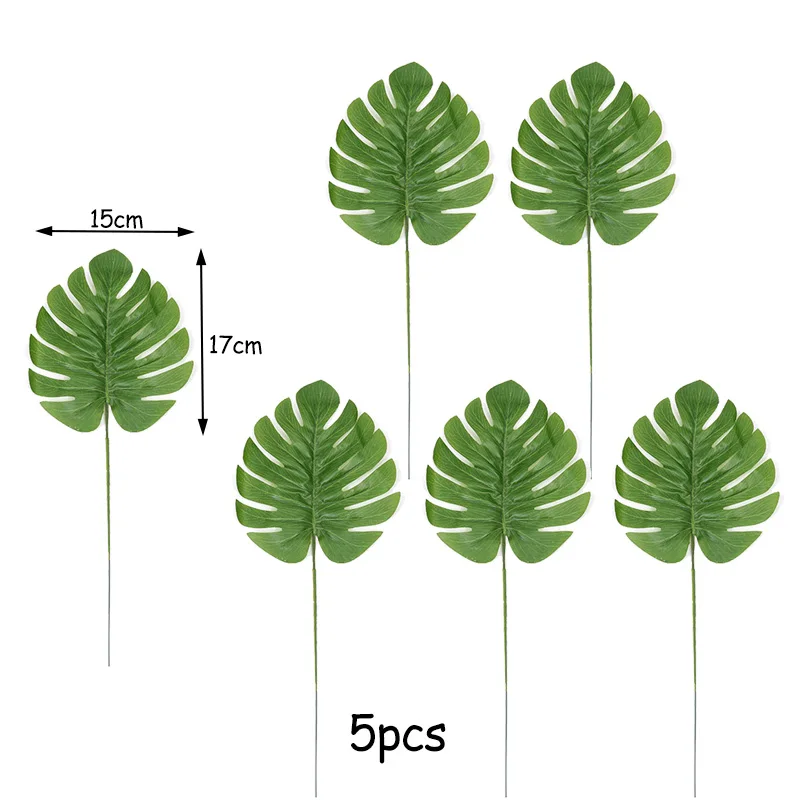Green 3 Artificial 5 шт. искусственные тропические Пальмовые Листья Гавайский лист моделирования Гавайи для Гавайской вечеринки украшения домашний садовый стол Декор - Цвет: Green 3
