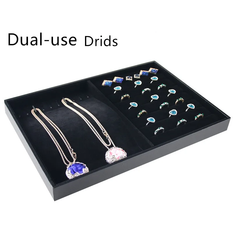 Dual-use Display Черный бархат кольцо браслет ожерелье часы кулон, серьги с подвеской ручной ювелирные изделия лоток пластина Витрина Дисплей Держатель - Цвет: Dual-use Display