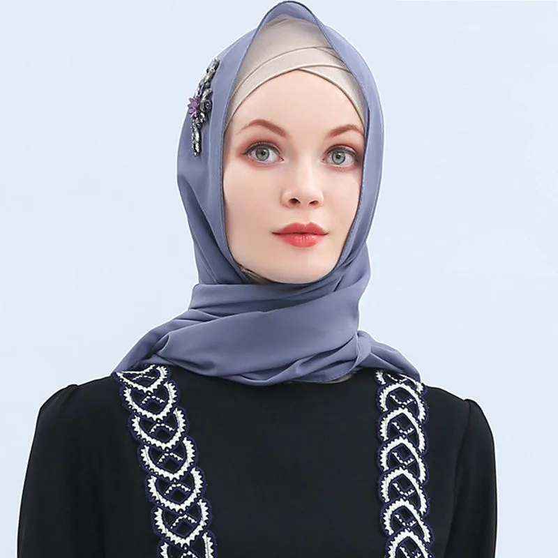 Модный мусульманский хиджаб шифон джилбаб стразы Муслима хиджабы шарфы для