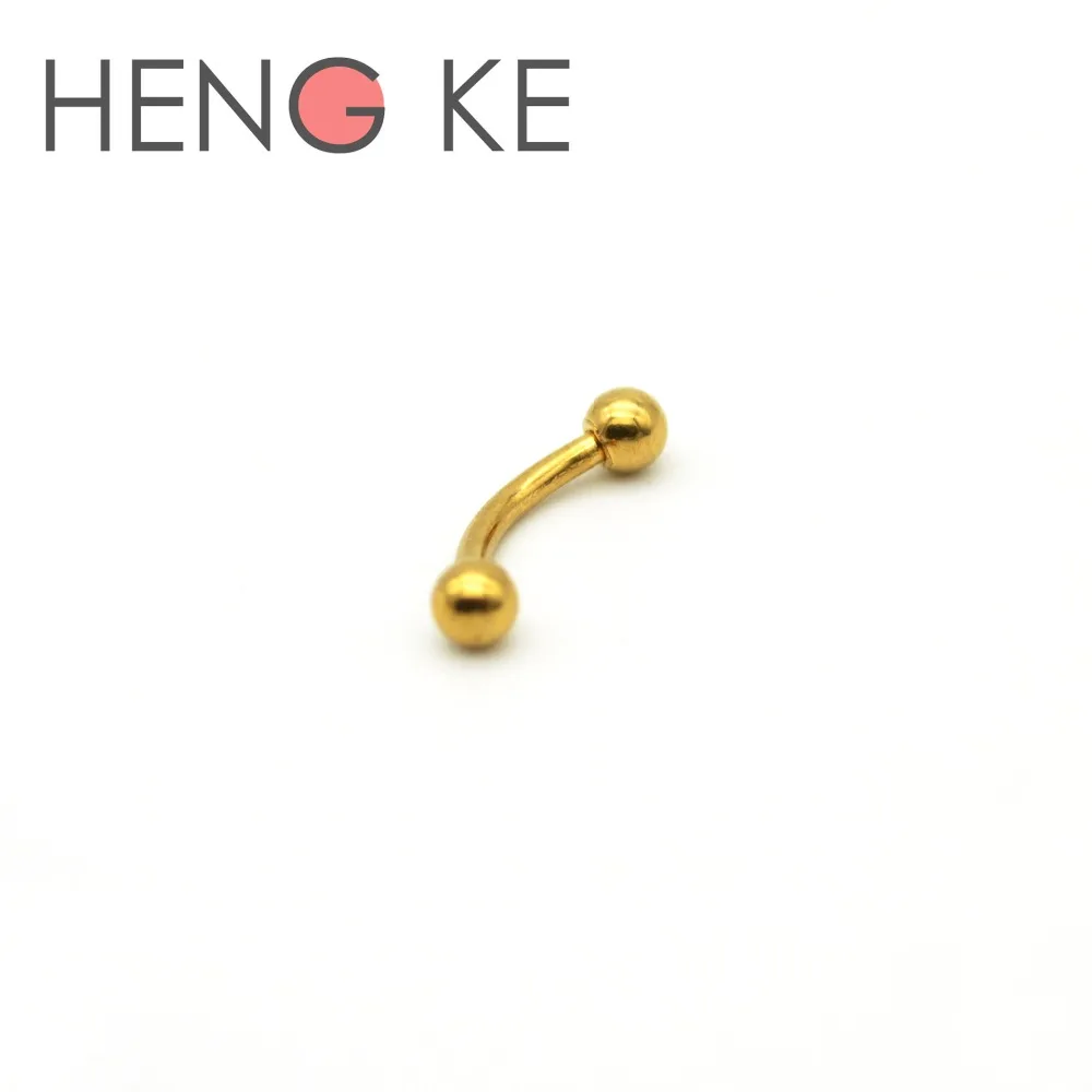 HENGKE Jewelry Gold Titanium Eyebrow Ring 316L Surgical Steel Bars Curved 1.2mm Barbell Body Piercing Banana 16 Gauge | Украшения и