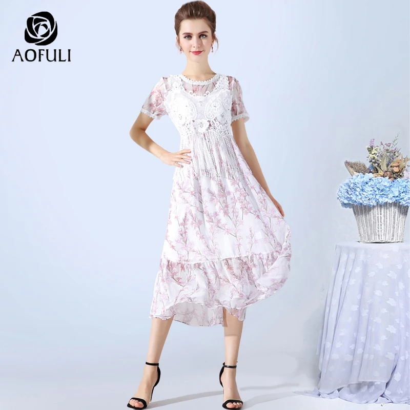 AOFULI L XXXL 4XL 5XL розовое платье в стиле бохо с цветочным принтом для женщин плюс