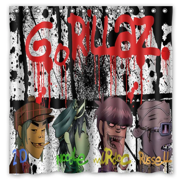 Gorillaz Printed Bath Shower Curtains Waterproof Polyester Fabric Curtain For The Bathroom with 12 Hooks | Дом и сад