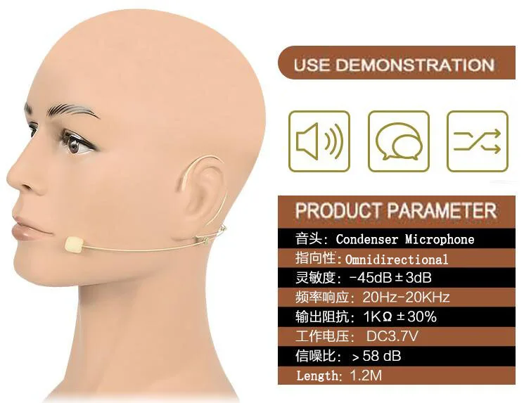 Professional Бежевый гарнитура конденсаторный микрофон головной для Sennheiser беспроводной системы 3,5 винт Jack Mikrofon