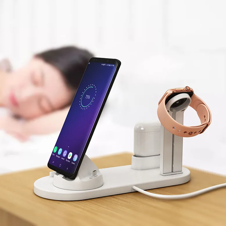 Настольное Беспроводное зарядное устройство VOBERRY 3 в 1 для iPhone / AirPods Apple Watch базовое