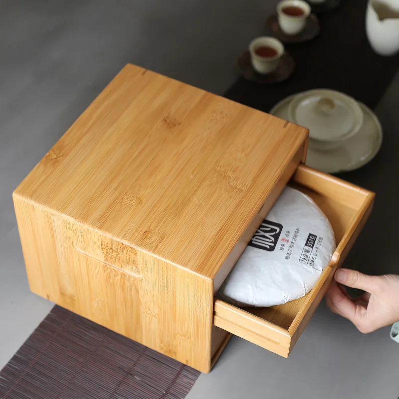 PINNY Natural Bamboo Pu 'er Tea Caddies Traditional Chinese Environmentally Friendly Tea Box Chinese Kung Fu Tea Accessories