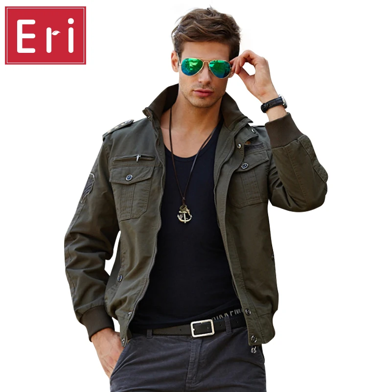 2017 Осень Куртка Бомбардировщика Мужчины Полета Куртки Стенд Воротник Хаки