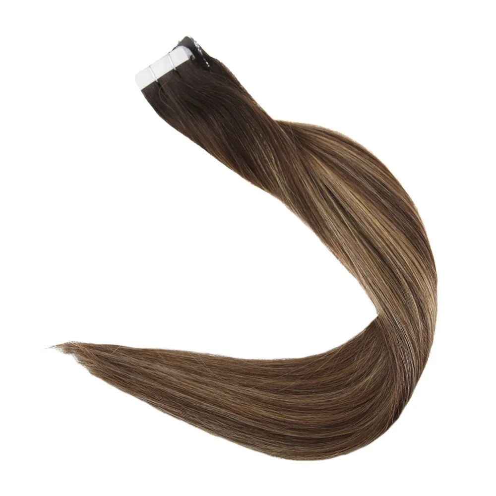 2 3 27 Full Shine Tape in Hair Extensions 50 Gram Glue On Hair Balayage Color Machine Remy Human Hair Extensions Invisible Hair Tapes - Цвет: 2 3 27