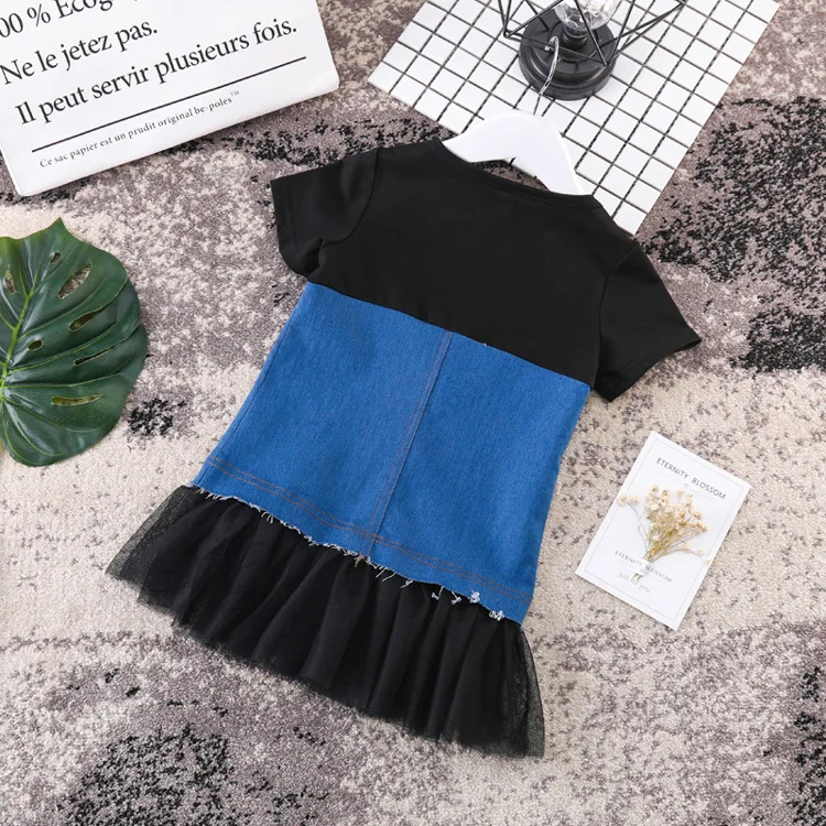Girls summer 2018 new net yarn stitching girls cotton denim dress girl princess | Детская одежда и обувь