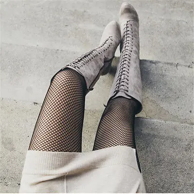 Летние модные женские сетчатые жаккардовые чулки с высокой талией черные и