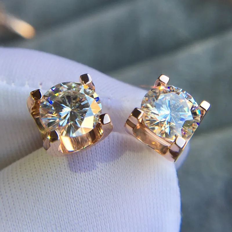 18K желтое золото 0.5ct 5 мм DF цветные серьги гвоздики с муассантом для женщин