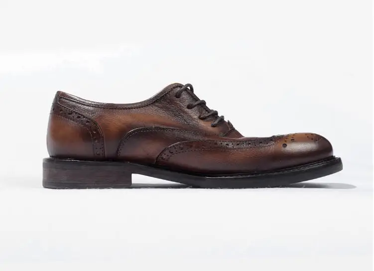 Dress Shoes Men Lace Up Genuine Leather Smart Casual Carved Brogue shoes Handmade Luxury Platform Height Increasing | Обувь