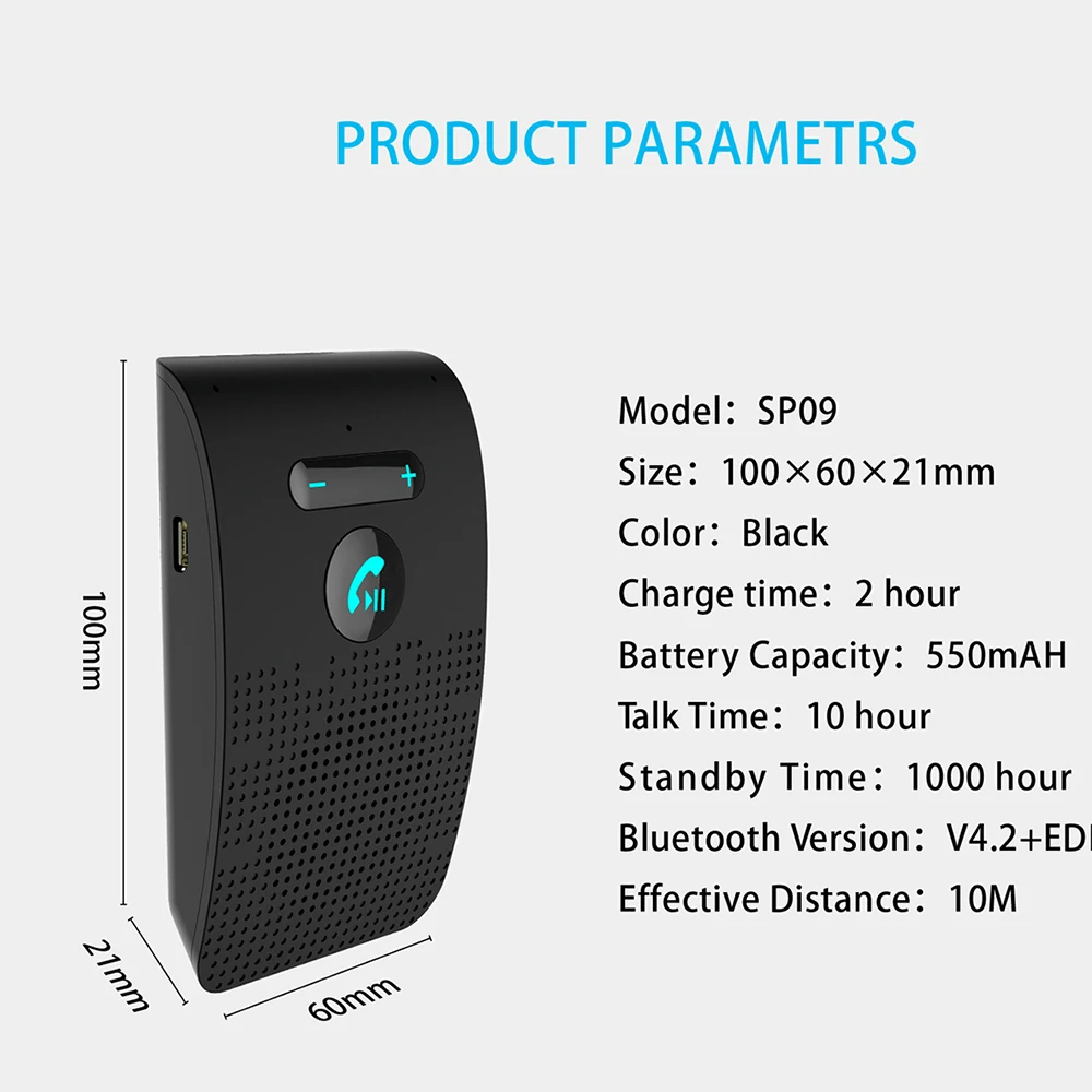 SP09 беспроводной автомобильный Bluetooth V4.2 громкая связь комплект динамик телефон