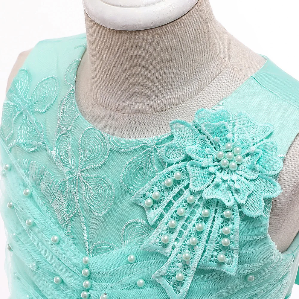 2019 New One Piece Dress Kids Clothing Gown Evening for Baby Girl Children Lace Dresses Patterns Floral Maxi Blue | Детская одежда и