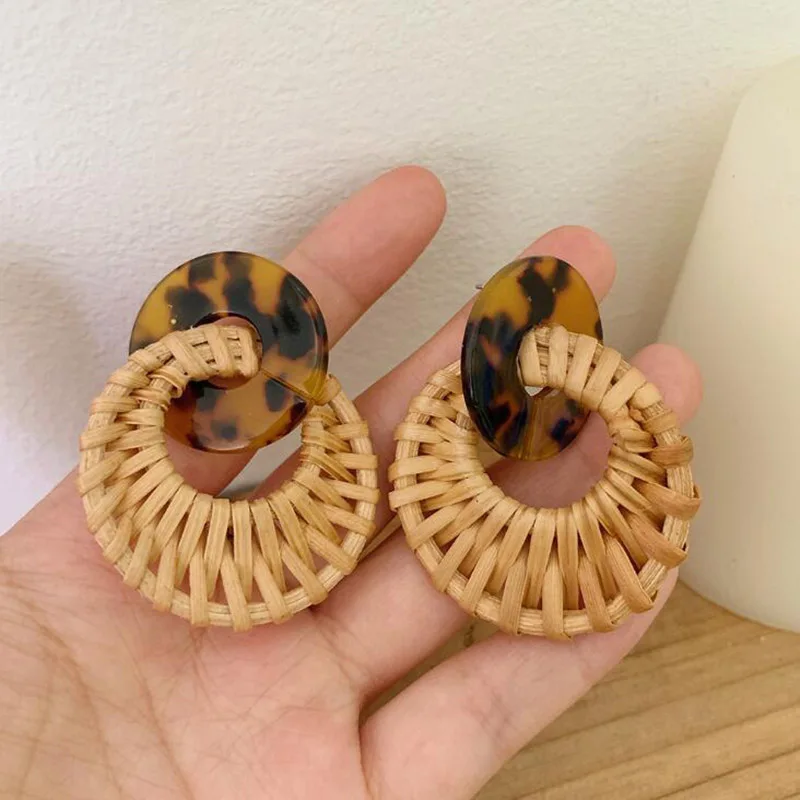 Корейские висячие серьги ручной работы с бамбуковой оплеткой новинка модные
