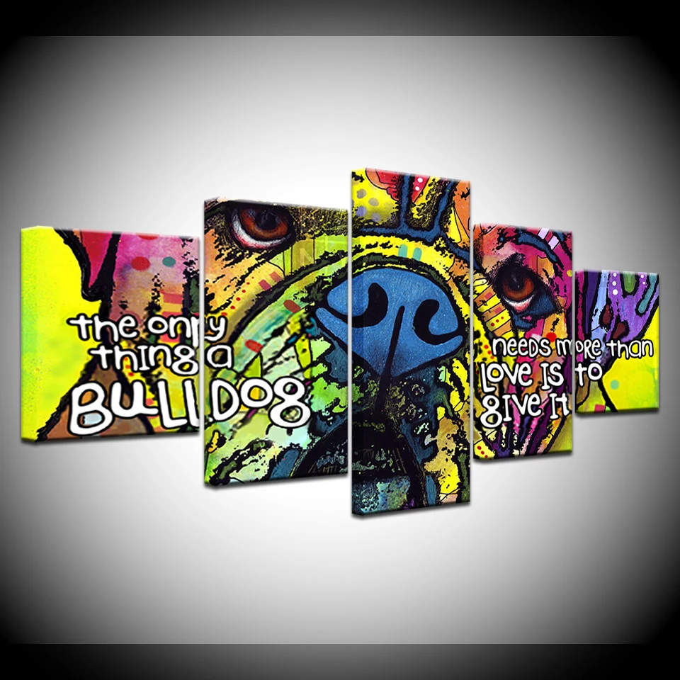 

Canvas Wall Art Modern Home Decoration 5 Panel Colorful Dog Living Room HD Print Painting Modular Pictures Poster Cuadros Frame