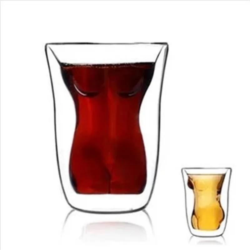 Прозрачные стеклянные хрустальные мужские и женские кружки в форме тела