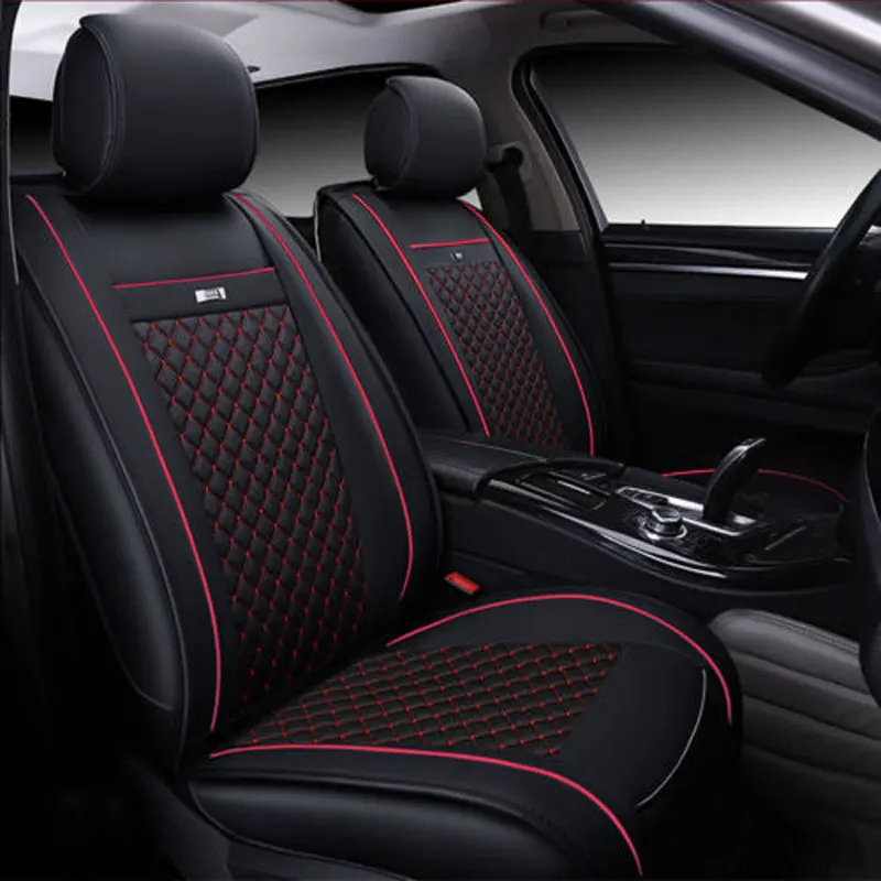 Black Red QUEES роскошные кожаные чехлы для сидений автомобиля сплит дизайн подходит для большинства автомобилей внедорожник грузовик для Nissan Qashqai Toyota Rav4 Highlander Mazda CX5 - Название цвета: Black Red