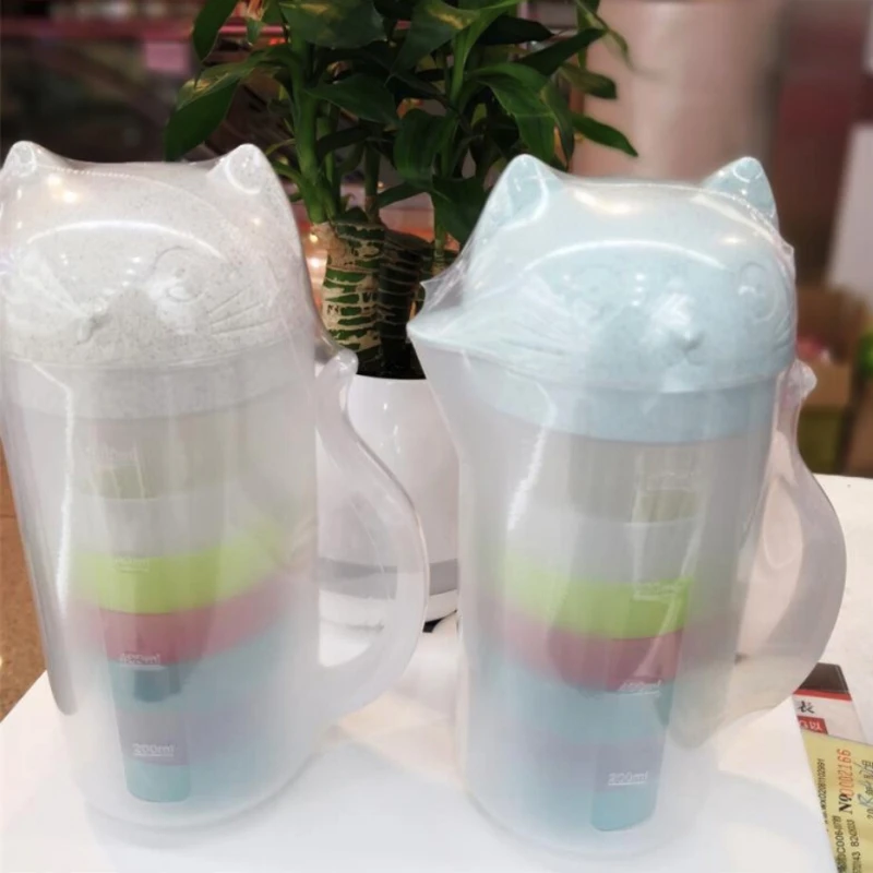 Набор чайников с чашкой для воды в виде кота пшеничный цвет милый пластиковый