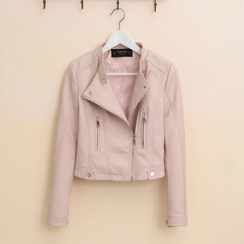 Fitaylor новая осенняя Женская куртка из искусственной кожи короткая розовая