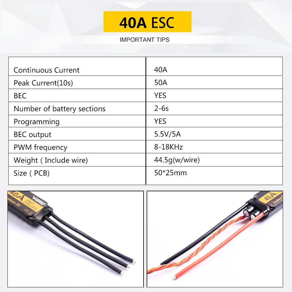 VGOOD бесщеточный ESC 6A/12A/20A/30/40A/60A/80A/100A/120A 2 с 32-бит с 1.5A SBEC для неизменяемой геометрией крыла RC самолет запасные части