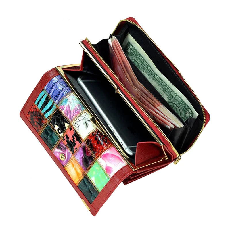 Женский кошелек из натуральной кожи клатч с тремя складками и карманом для монет