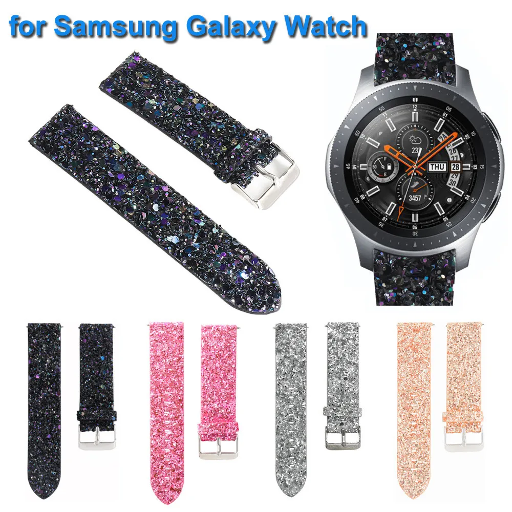 Женские блестящие часы Wachbands роскошный кожаный сменный ремешок для Samsung Galaxy 42/46 мм