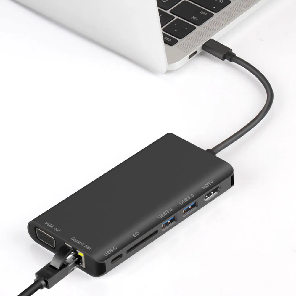 Кабель-Переходник USB C на Тип C 8 в 1 взаимный обмен данными между компьютером и периферийными устройствами 3,0 HDMI 4 K VGA RJ45 адаптера SD TF концентратор-картридер Алюминий сплав абсолютно и качественный