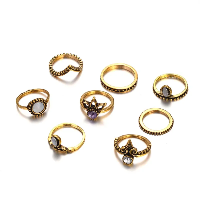 8 шт./компл. Богемное панк пляжное кольцо на костяшке слона для женщин золотистого