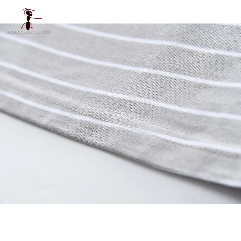 

Kung Fu Ant 2019 Summer Gray Stripe O-Collar Cotton Boy Short Sleeve T-Shirt 3T-8T Child Leisure Kids Top 6203