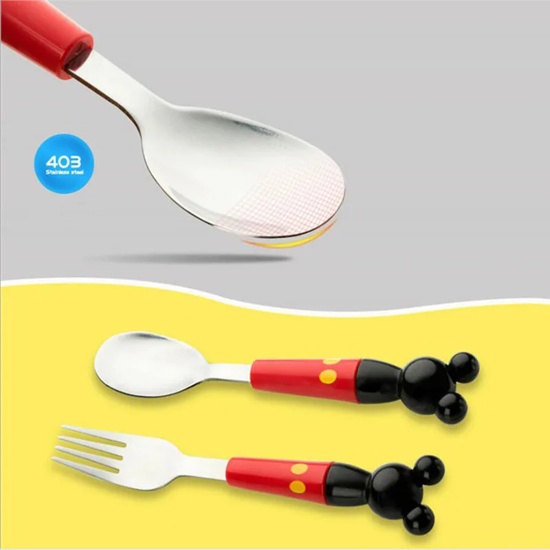 2 шт./компл. дети Стерео голова Микки из нержавеющей стали вилка портативная