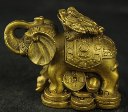 

Copper Brass CHINESE crafts Asian Beautiful Chinese Wealth Elephants and Toad Sculpture