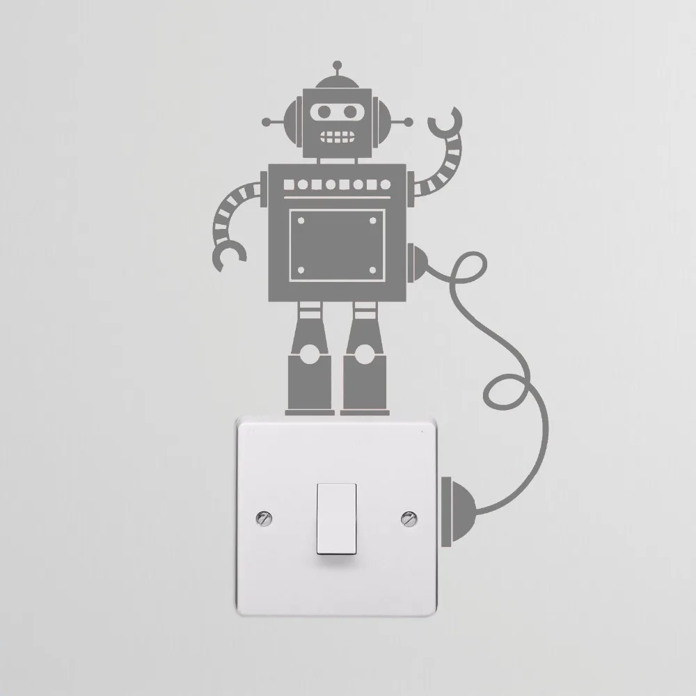 12*17cm tall Tiny Robot Light Switch with Wire Decal Vinyl Wall Stickers Sticker Cool Boy Bedroom Decor Murals LC1295 | Дом и сад
