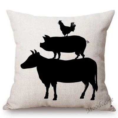 Nordic Farm Animals Sweet Farm Life Rule Principle Letter Art Sofa Throw Pillow Case Retro Cotton Linen Car Pillow Cushion Cover