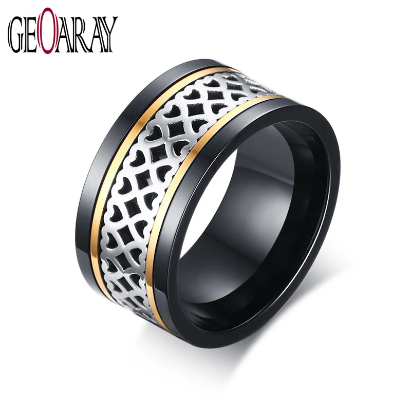 Geoaray Black Rotatable Stainless Steel Finger Rings For Men Heart Hollow Party Birthday Gift Relationship Jewelry | Украшения и