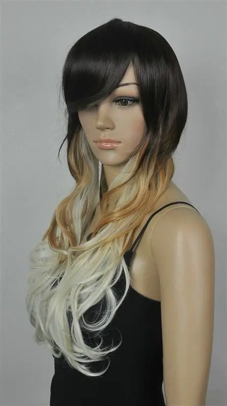 Jj 001965 уникальный длинные Волнистые Черный Белый Mix Маскарад + парик cap|white wig cap|wig