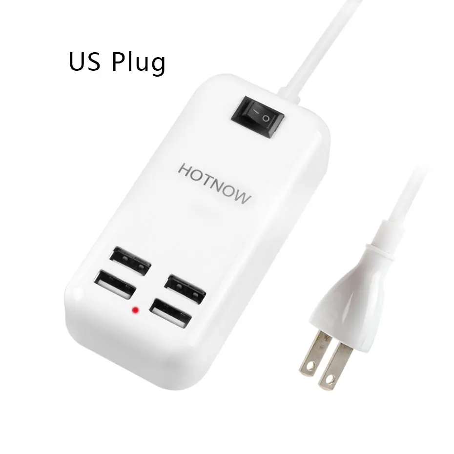 Штепсельная Вилка EU/US 5V3A, 4 порта, USB, настенное зарядное устройство, адаптер питания переменного тока, длинный кабель 1,5 м, переключатель вкл/выкл, для путешествий и дома, Каррегадор - Тип штекера: US