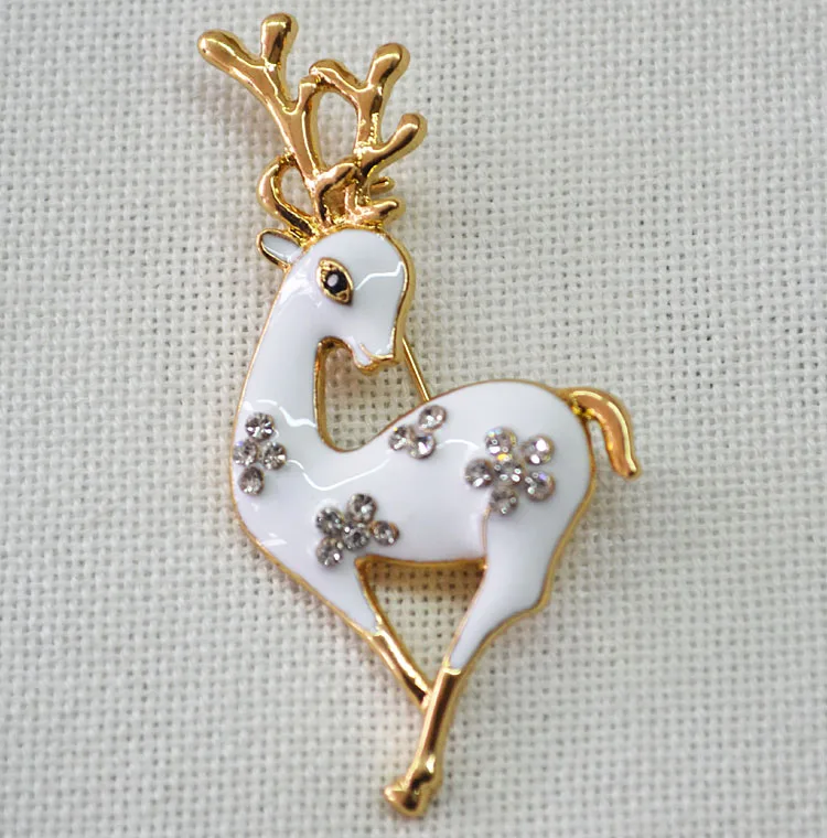 deer White Timlee X098 новые трендовые милые эмалированные капли масла животное олень Единорог Стразы металлические броши булавки, популярные ювелирные изделия оптом - Окраска металла: deer White