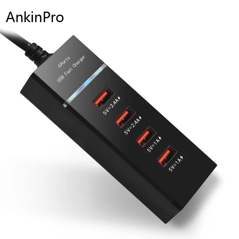 CinkeyPro 4-Port Universal USB Charger Adapter For Mobile Phone for iPhone Tablet Xiaomi Fast Charging with LED Light | Мобильные