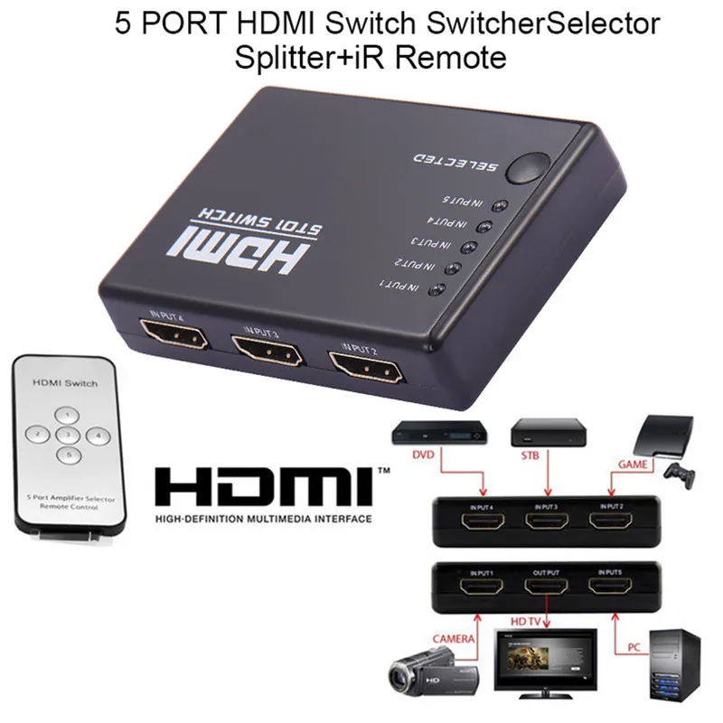 Коммутатор HDMI 5 в 1 переключатель х1 входов выход порт для HDTV 100P видео с