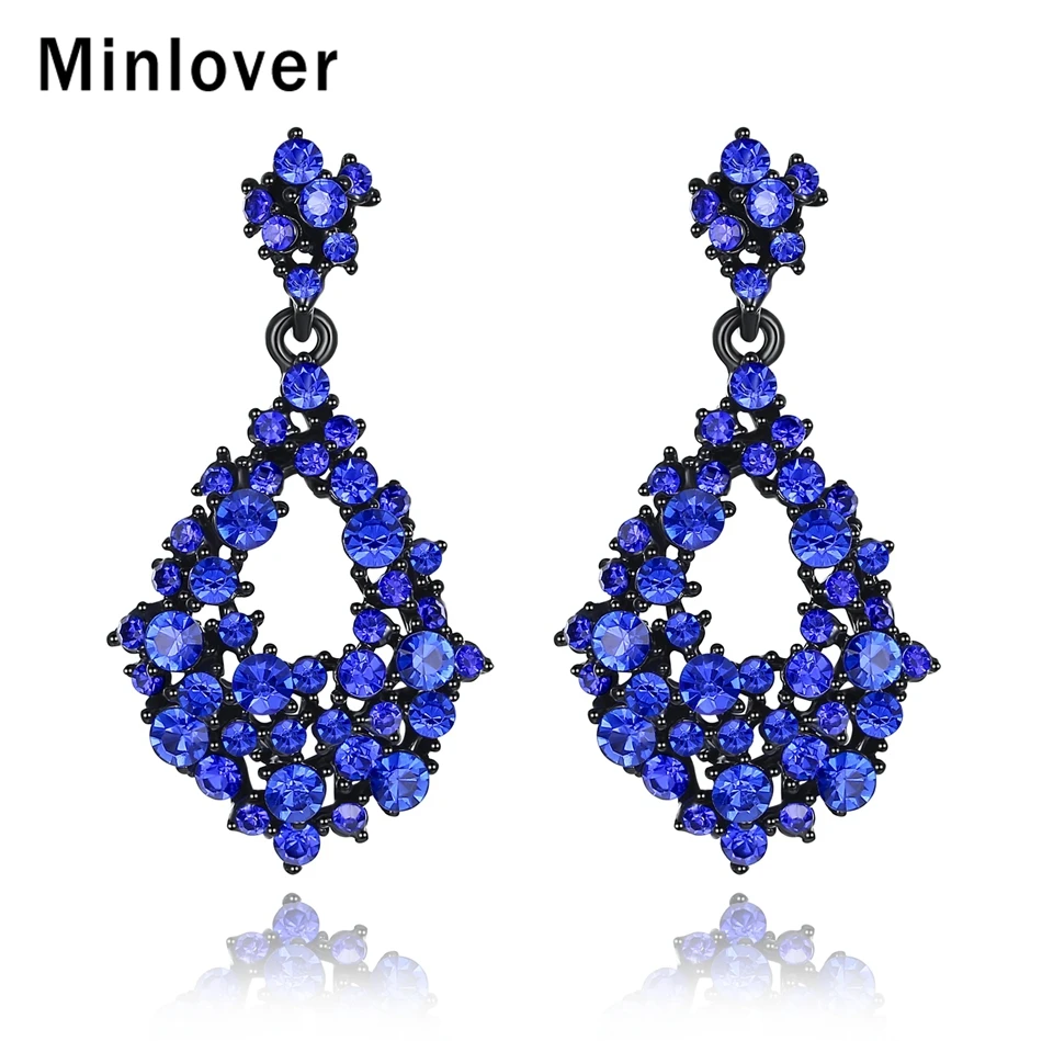 Minlover, массивные серьги-капли с черными кристаллами для женщин, европейские Винтажные висячие серьги с подвеской на выпускной, свадебные ювелирные изделия MEH1142