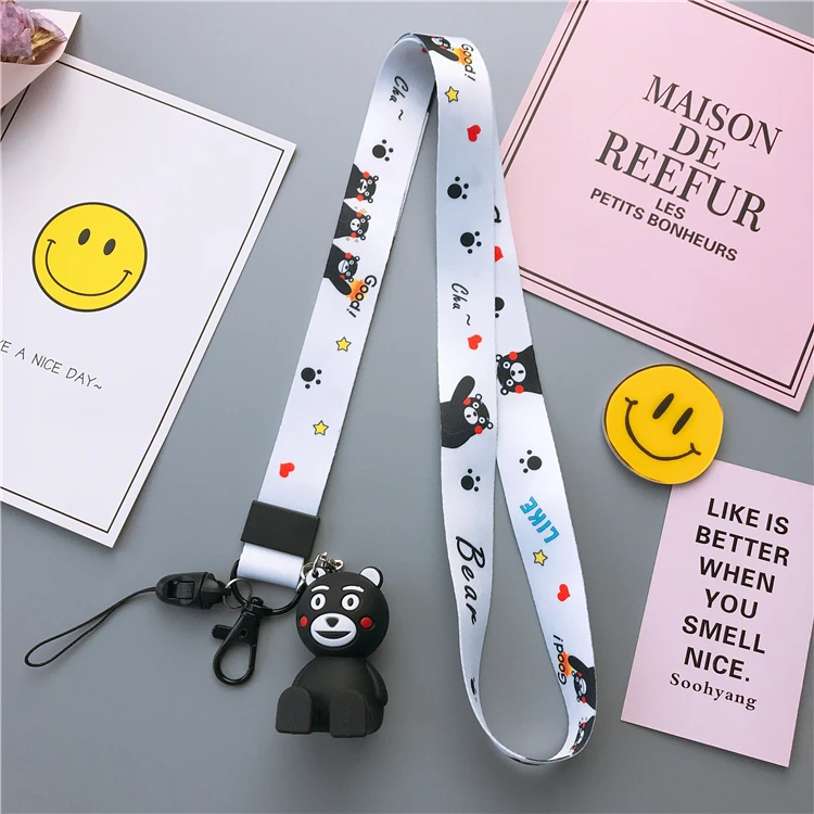 Cute Stitch cartoon phone toy stander+ strap Mobile Phone Straps Cute luna cat Cony pink panther bear strap for iPhone - Цвет: Белый